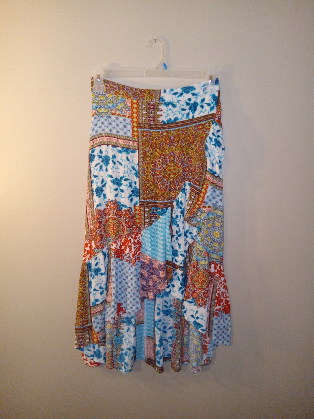 Kori Patchwork Maxi Skirt - White, Blue, Orange
